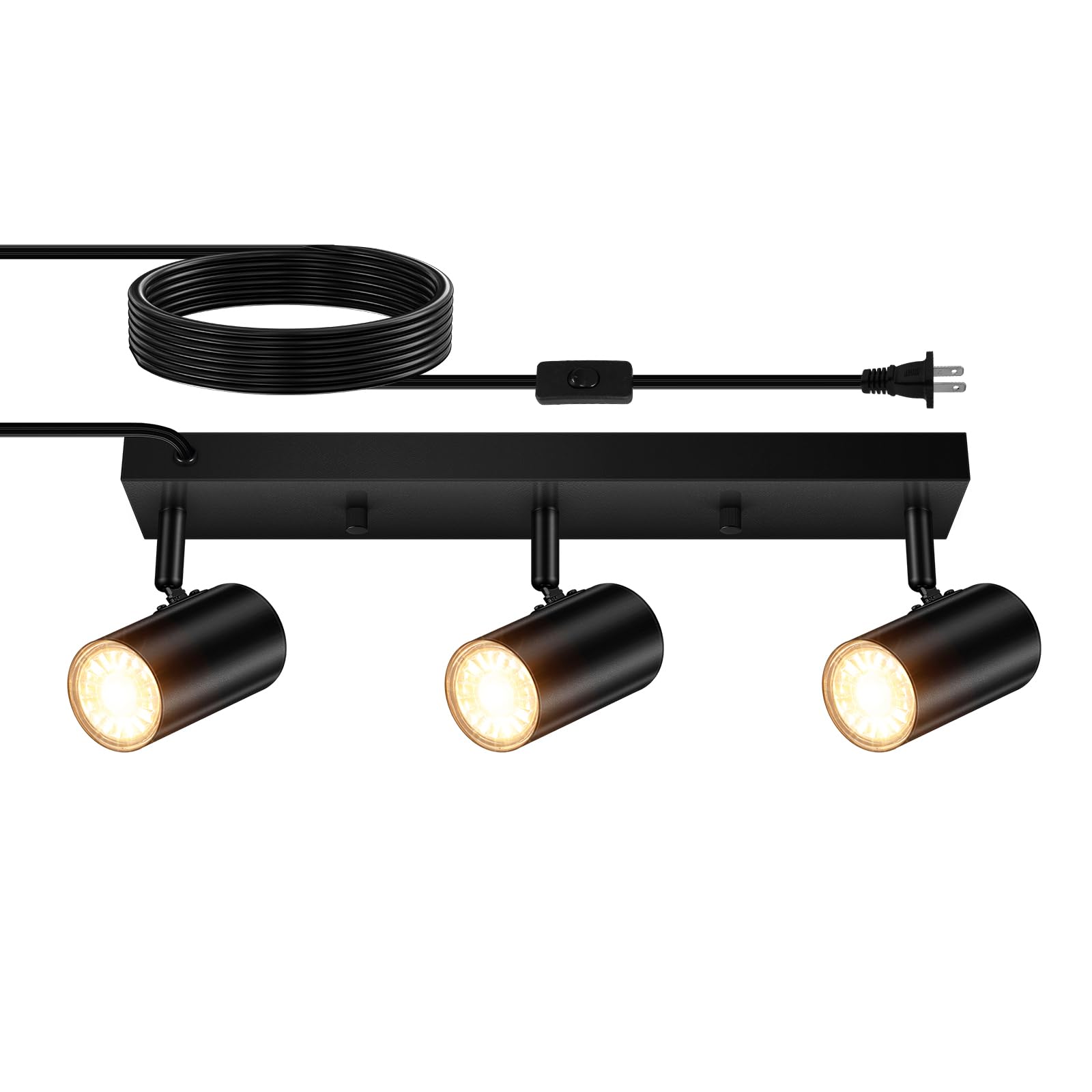 Photo 1 of AUQUEE 3 Light Track Lighting Kit,Black 3 Way Modern Plug in Ceiling Spotlight,Industrial LED Wall Light for Kitchen Cabinet Gallery Bar Hallway Living Room,Rocker Switch,15 Foot Cord(No Bulb)