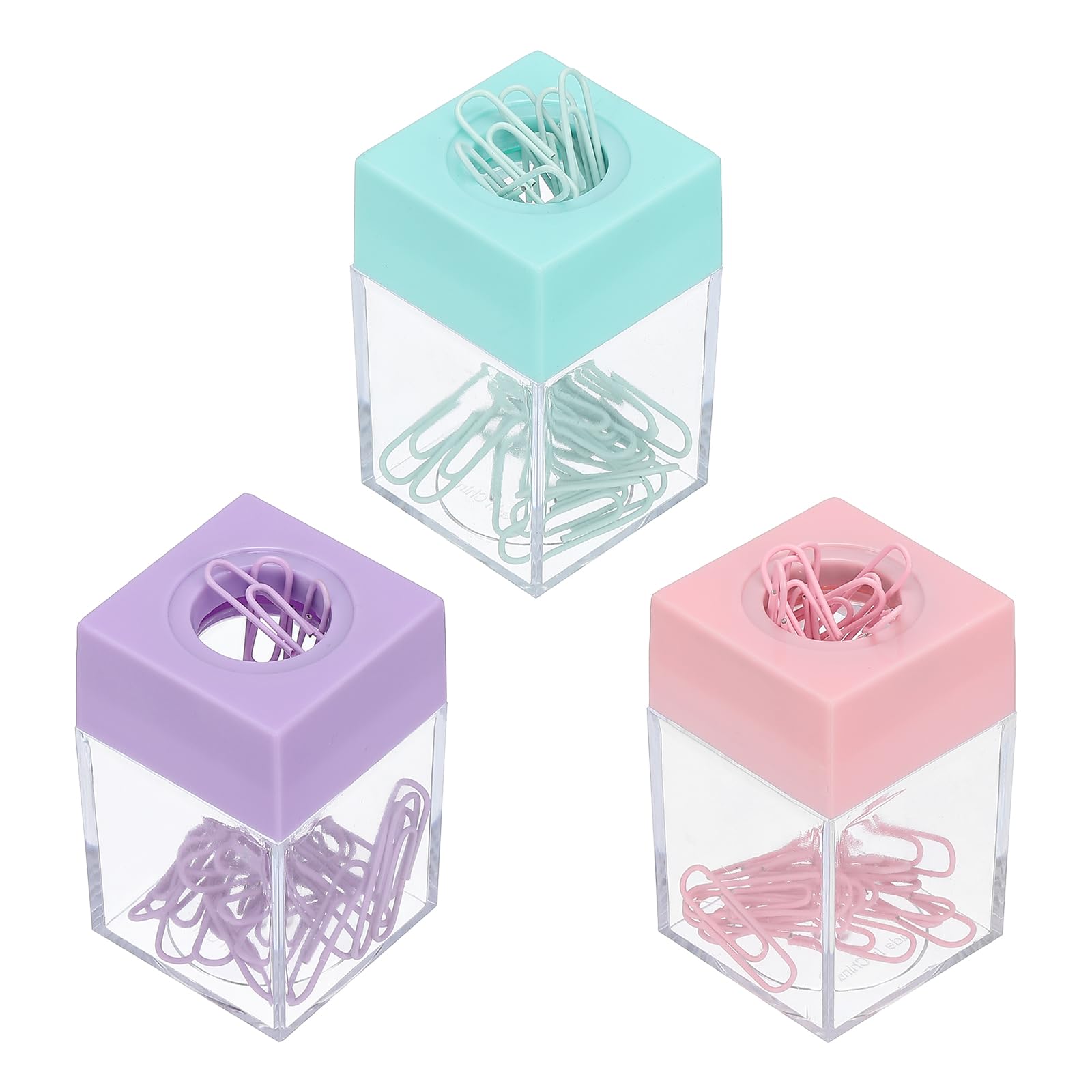 PATIKIL Magnetic Paper Clip Holder Dispenser, 3 Pcs Large Capacity Paper Clip Organizers with Magnetic Top for Desk Supplies, Office, Classroom, Home, Multicolored