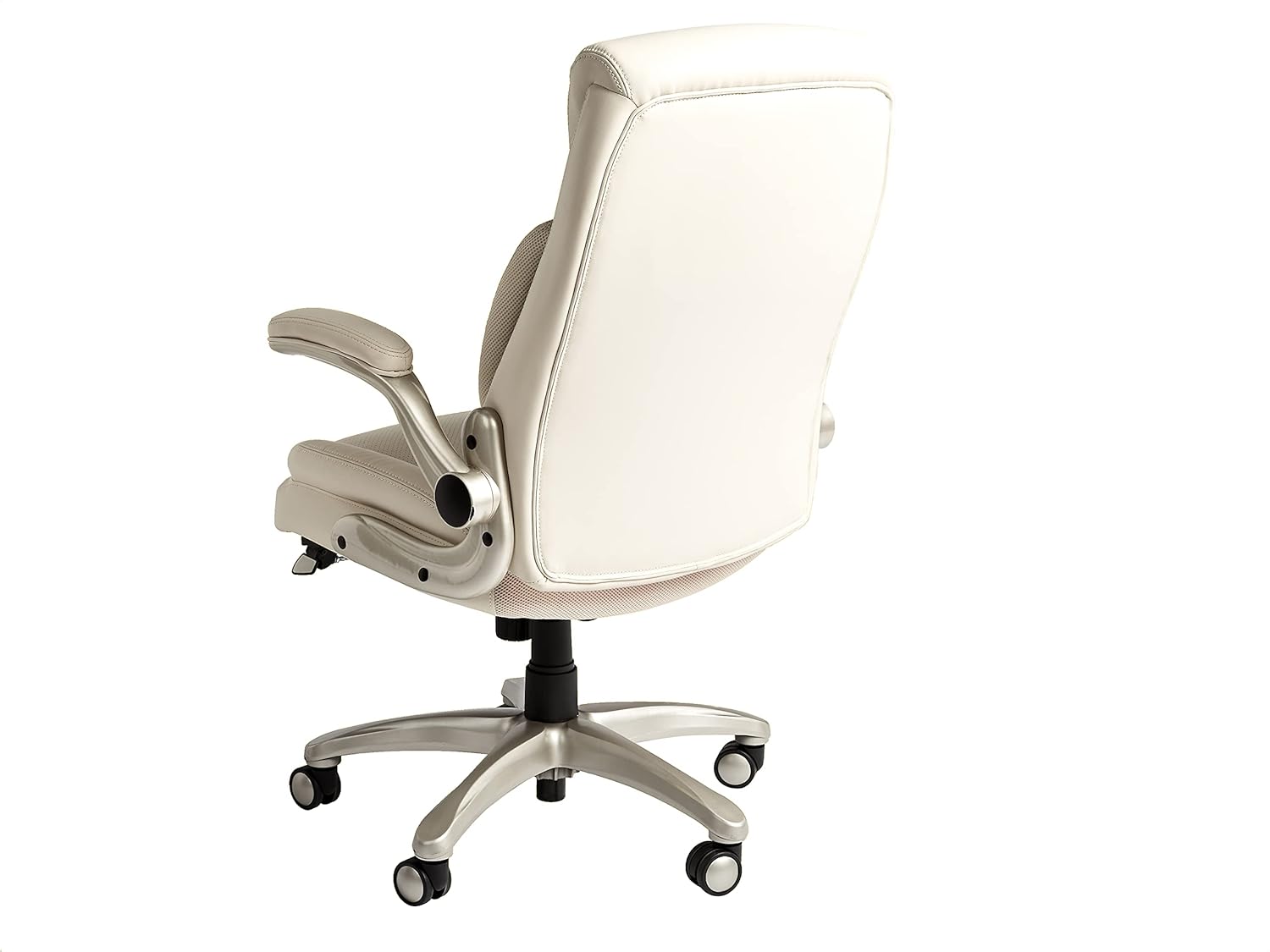 Commercial Ergonomic High-Back Rhombus-Stitched Leather Executive Chair, with Flip-up Armrests and Motive Lumbar Support, Cream/Ivory: Furniture & Decor