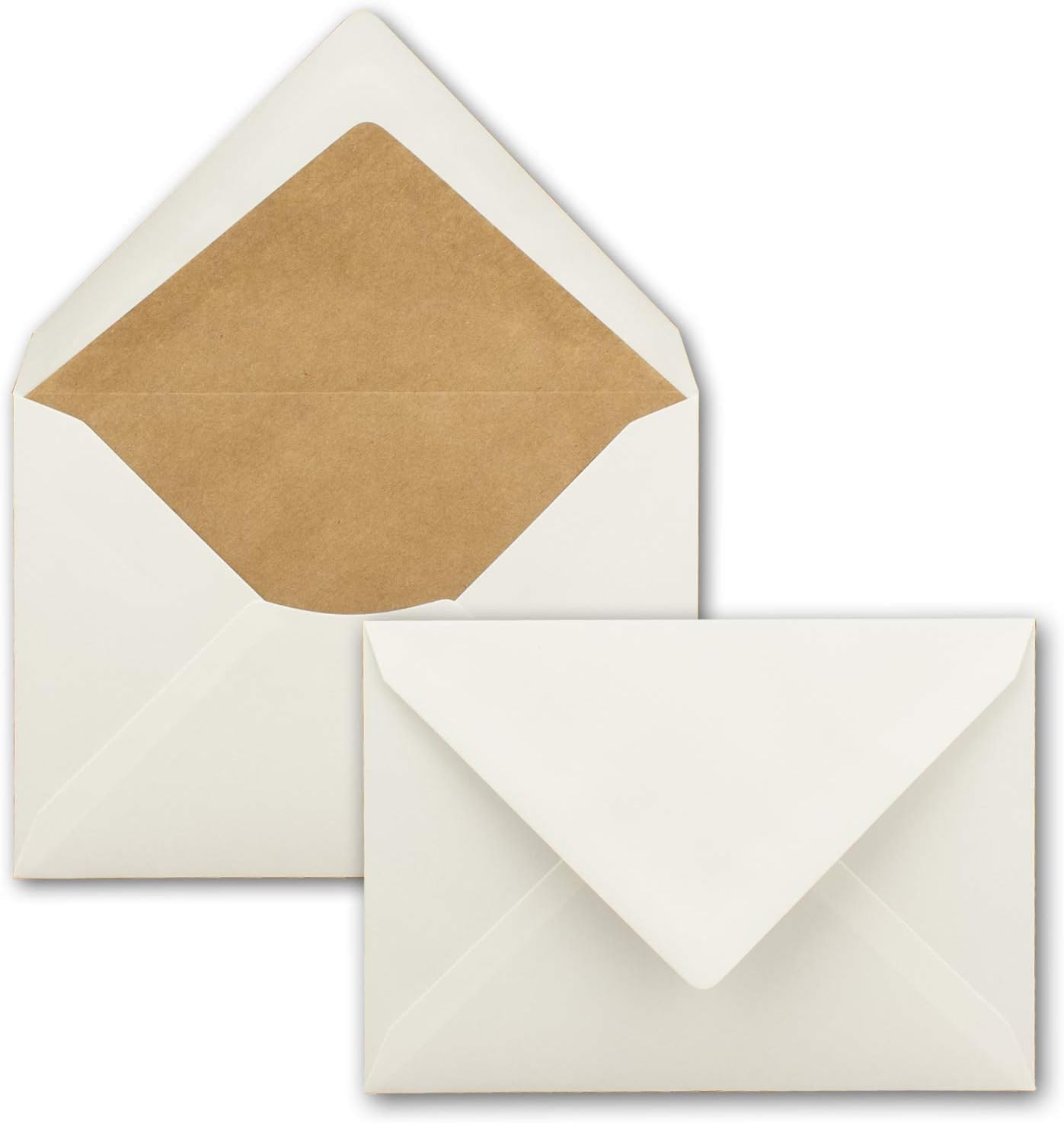 50x Kraft Paper Letter Envelopes Sand-Brown Lined DIN C6 White Silk Lining Wet Adhesive Without Window 114 x 162 mm Recycled Envelopes 50 Pieces Naturweiss/Kraftpapier-Futter