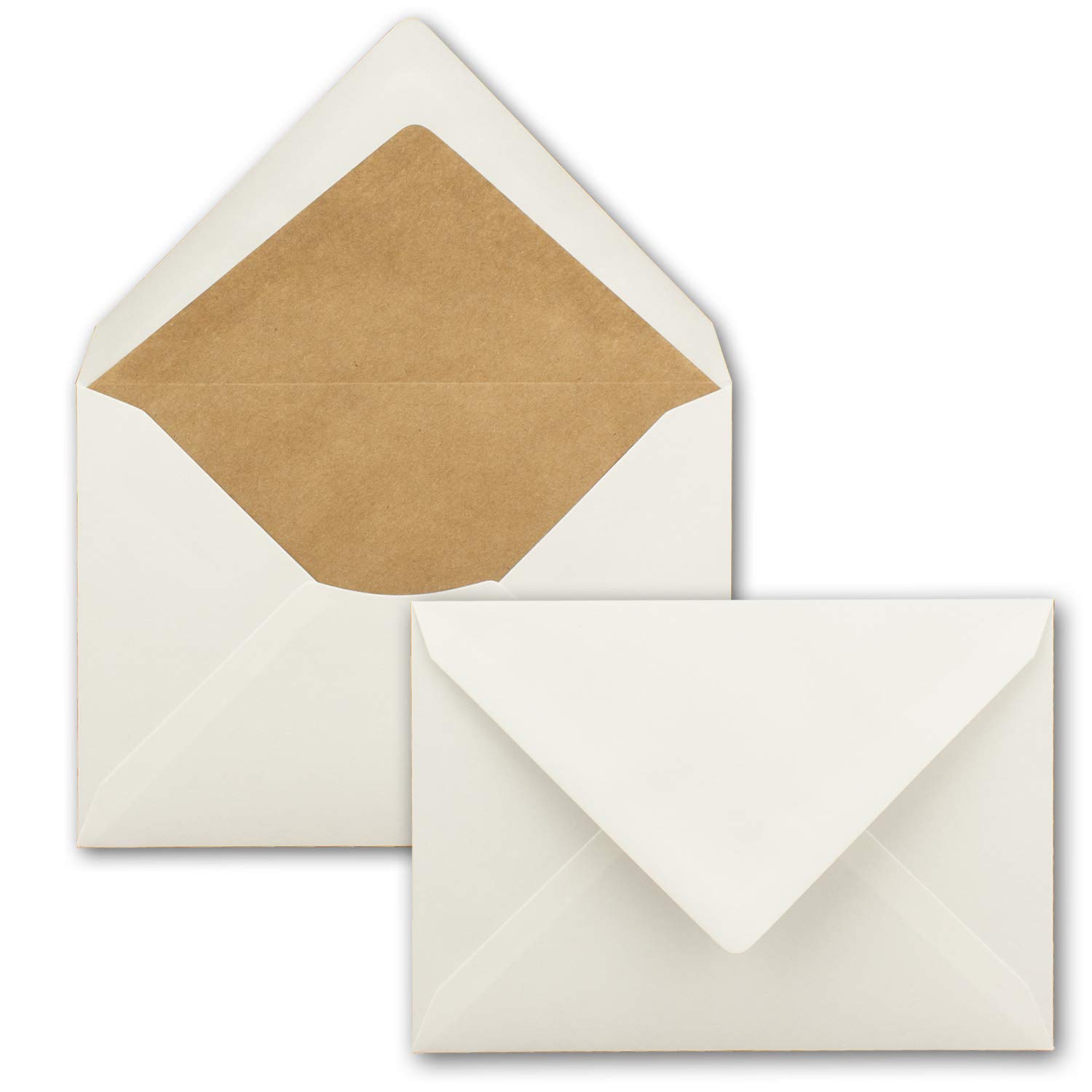 50x Kraft Paper Letter Envelopes Sand-Brown Lined DIN C6 White Silk Lining Wet Adhesive Without Window 114 x 162 mm Recycled Envelopes 50 Pieces Naturweiss/Kraftpapier-Futter