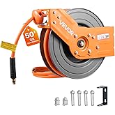 VEVOR Retractable Air Hose Reel, 3/8 Inch x 50 FT Hybrid Air Hose Max 300PSI, Auto Rewind Air-Compressor Hoses Reel with 5 ft Lead in, 180° Swivel Ceiling/Wall Mount for Garage Workshops