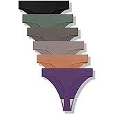 GRANKEE Women's High Waisted Breathable Seamless Thong Panties,No Show Workout Underwear,Comfortable Cotton Crotch,6 Pack