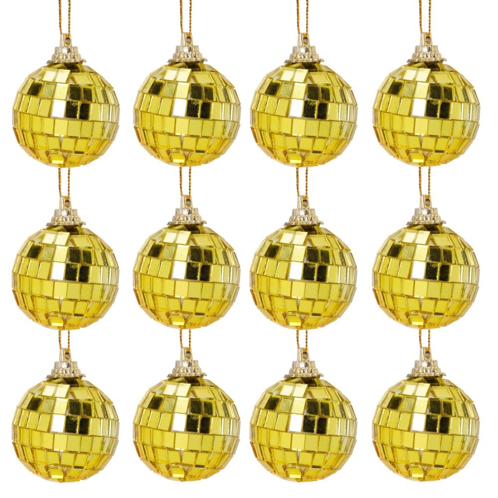 Christmas Concepts® Pack of 12-40mm (1.6") Mirror Disco Baubles - Christmas Tree Decorations (Gold)