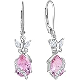 FYNSBLE Butterfly Earrings for Women 925 Sterling Silver Birthstone Dangle Drop Leverback Earrings Hypoallergenic Jewelry for Women