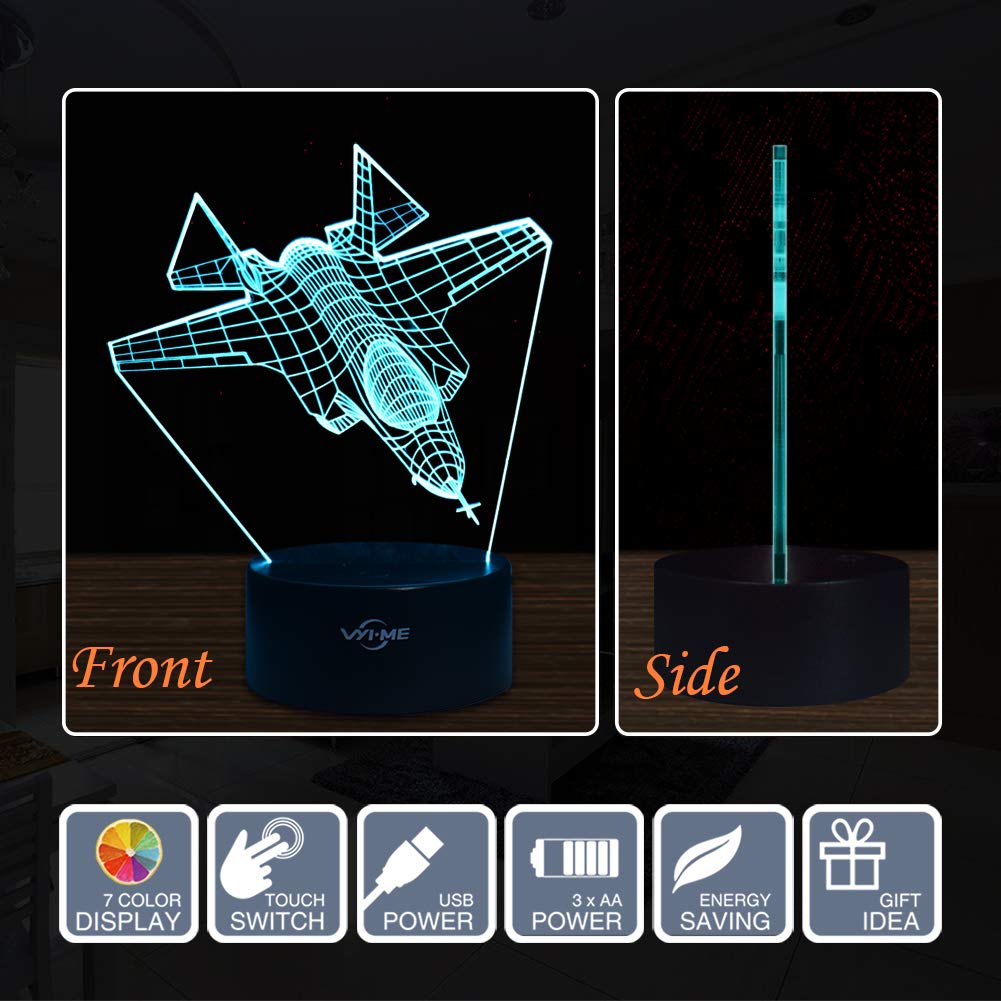 LED Visual 3D Lamp, Aircraft Illusion Night Light for Nursery Bedroom Desk Table Decoration, Creative Festival Birthday Day Children Gift (Aircraft 3)