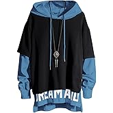 XIAOYAO Men's Fashion Hoodies Techwear Soft Cotton Top Blouse Tracksuits, Unisex Lightweight Patchwork Hip Hop Pullover
