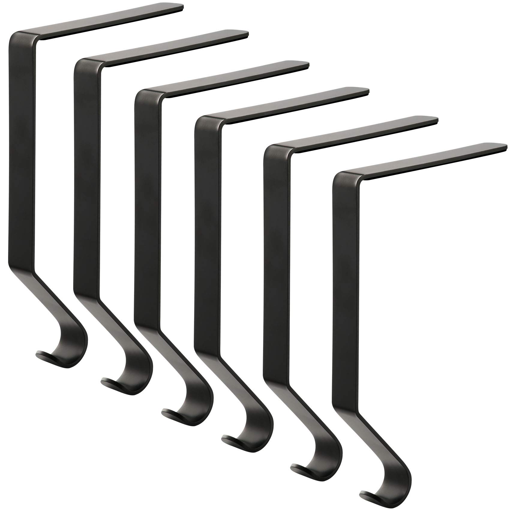 Sunshane Christmas Stocking Holders Metal Mantel Stocking Hanger Hooks Fireplace Hang Grips for Christmas Party Decorations (Black, 6)