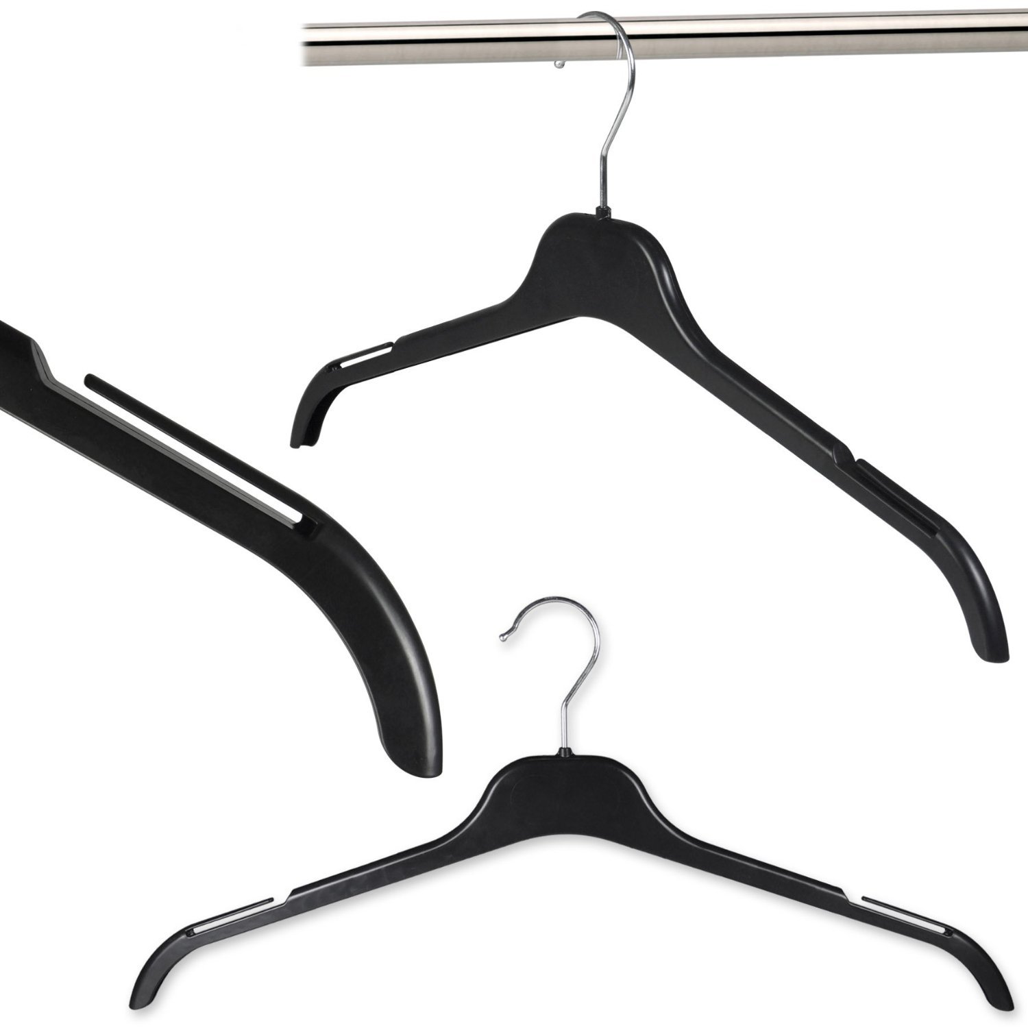 HANGERWORLD 50 Black Plastic 47cm Coat Clothes Garment Top Hangers with