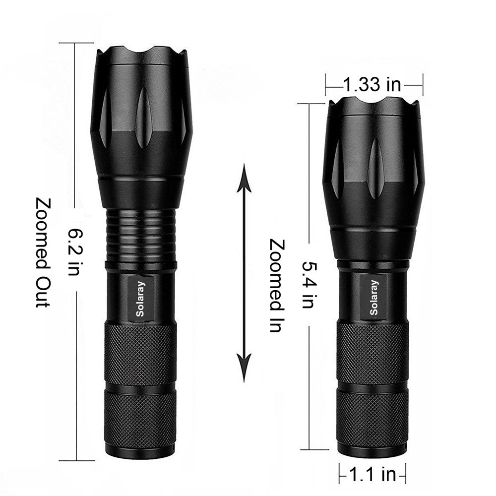 SOLARAY Handheld LED Tactical Flashlights – Professional Series ZX-1 Kit – Super Bright High Lumen – 5 Light Modes, Adjustable Focus, Outdoor Water Resistant – Rechargeable Battery, Charger