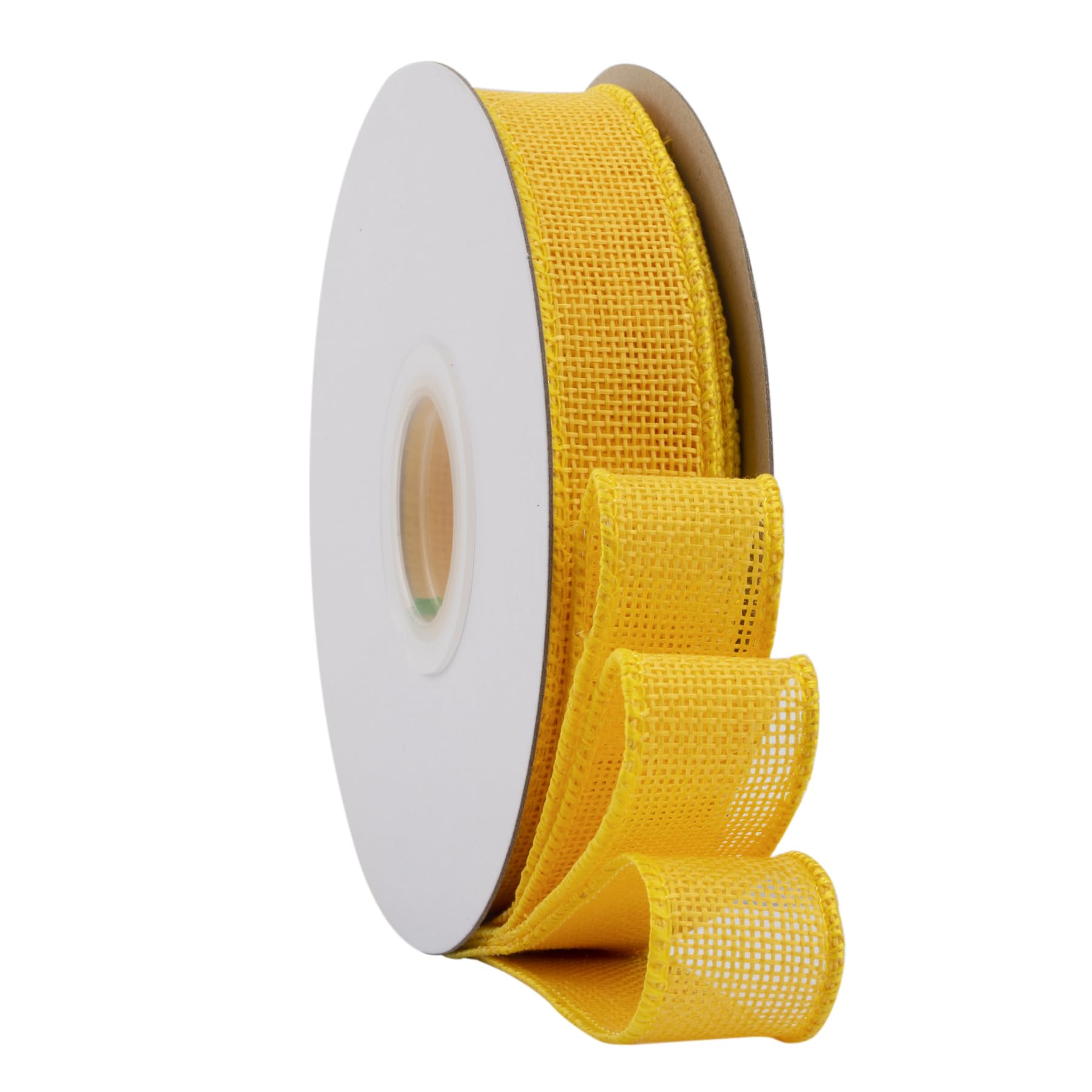 Ribbonitlux Yellow Burlap Wired Ribbon, 25mm x 18 Meters, Wired Edge Burlap Ribbon for Gift Wrapping, Big Bow, Wreath, and Christmas Tree Decoration