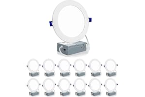 Meconard 12 Pack 6 Inch Ultra-Thin LED Recessed Ceiling Light with Junction Box, 3000K/4000K/5000K Selectable,12W=110W 1050LM High Brightness, Dimmable IC Rated Downlights, ETL and Energy Star Listed