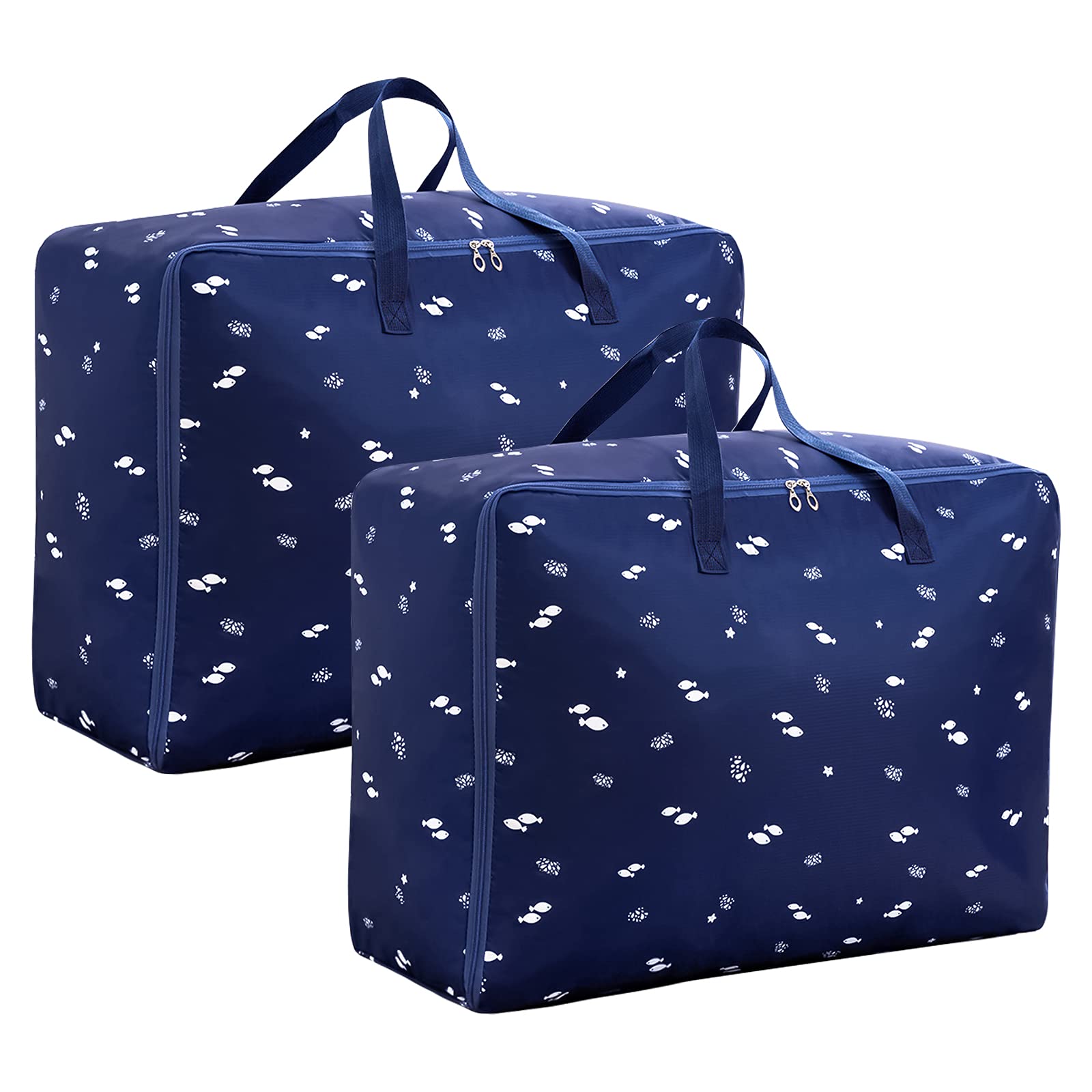 2 Pcs105L Large Storage Bag with Zip for Clothing, Foldable Oxford Cloth Duvet Storage Bag King Size, Thickened Underbed Storage Organizer for Bedding Quilt Blankets, Waterproof & Moisture Proof