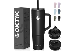 COKTIK 40 oz Tumbler with Handle and Straw, 3 Lids (Straw/Flip), Stainless Steel Vacuum Insulated Cup, 40 Ounce Travel Mug,Cupholder Friendly,Keeps Water Cold,Easy to Clean(Black)