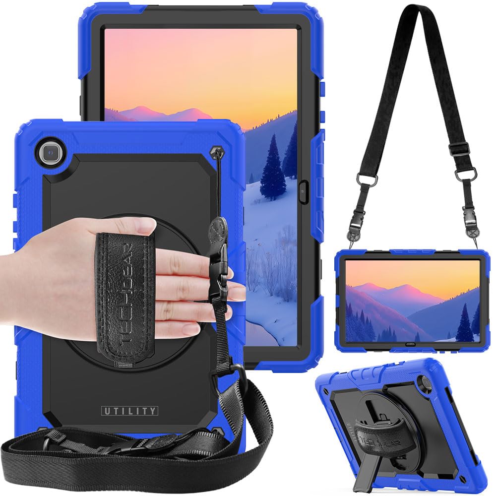 TECHGEAR UTILITY Case fits Samsung Galaxy Tab A7 10.4" (SM-T500 / T503 / T505 / T509) Tough Rugged HEAVY DUTY Armour Shockproof Impact Case with 360 Rotating Stand, Hand & Shoulder Strap - Blue
