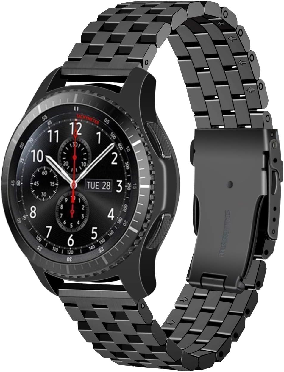 Juntan Compatible for Samsung Gear S3 Frontier Classic Galaxy Watch 46mm Watch Strap Stainless Steel Sport Band Black