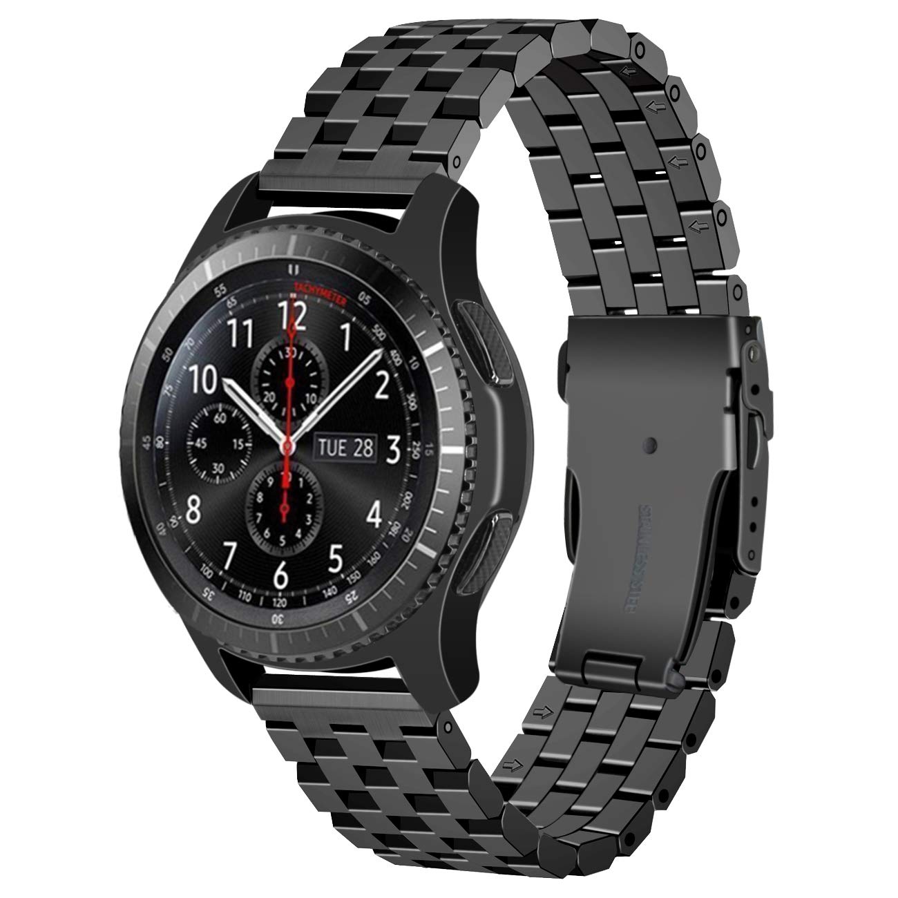 Juntan Compatible for Samsung Gear S3 Frontier Classic Galaxy Watch 46mm Watch Strap Stainless Steel Sport Band Black