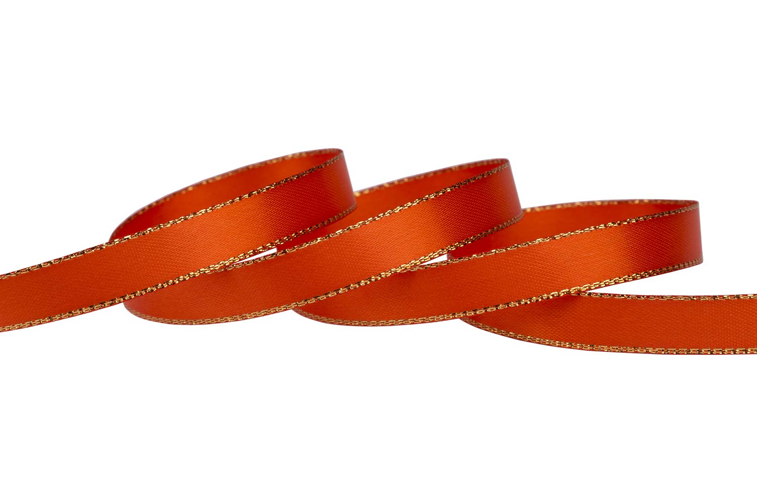 Ribbonitlux 9mm Width Double Face Satin Ribbon with Gold Edge 22 Meters (761-Autumn Orange), Set for Gift Wrapping, Party Decor, Wedding and Craft