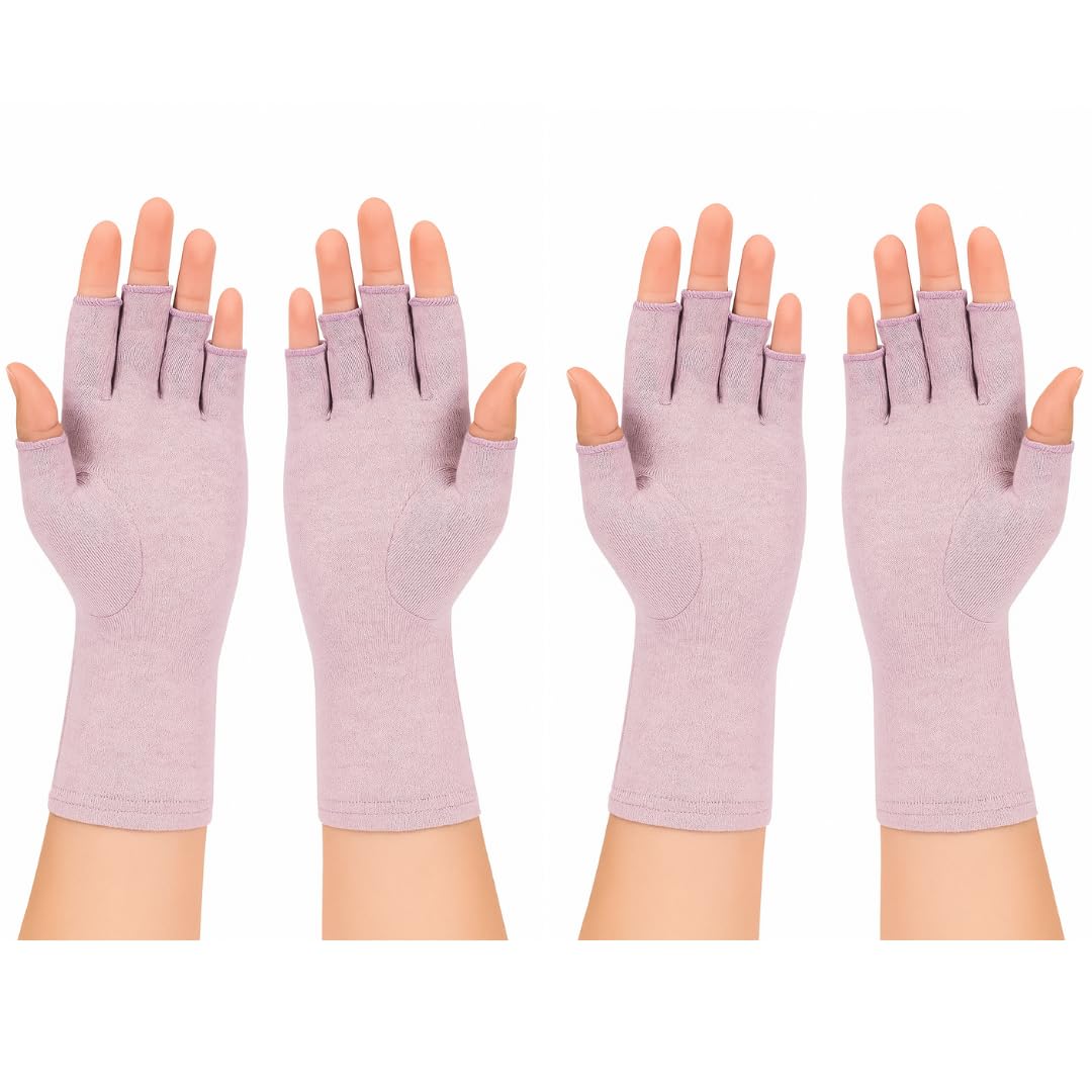 2Pairs Arthritis Compression Gloves for Men & Women | Open Finger Gloves for Wrist Support | Hand Therapy Carpal Tunnel Gloves, Breathable Moisture Wicking Fabric, Relieve Arthritis Pain | Purple (S)