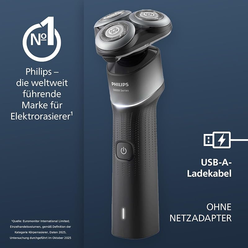 Shaver Series 5000X - elektrischer Rasierer für Herren, Nass- und Trockenrasur, Skin Protect Technologie, flexibler 360-Grad-Scherkopf, Aufladen in 1 Std./5 Min Schnellladung (Modell X5004/00)