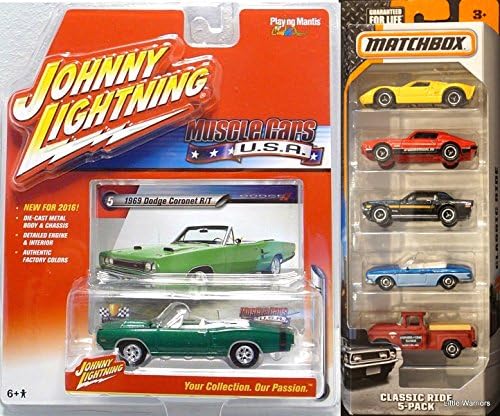 Volkswagen Matchbox Classic Car 5-pack + Johnny Lightning Dodge Coronet - VW Type 34 Karmann Ghia Convertible / Ford GT40 / '71 Pontiac Firebird / '68 Ford Mustang GT / GMC Stepside