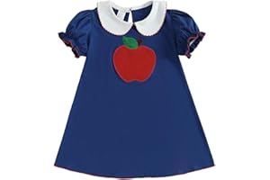 Mobbdow Toddler Girl Back to School Dress Embroidery Short Sleeve Smocked Dress First Day of Preschool Kindergarten Outfit