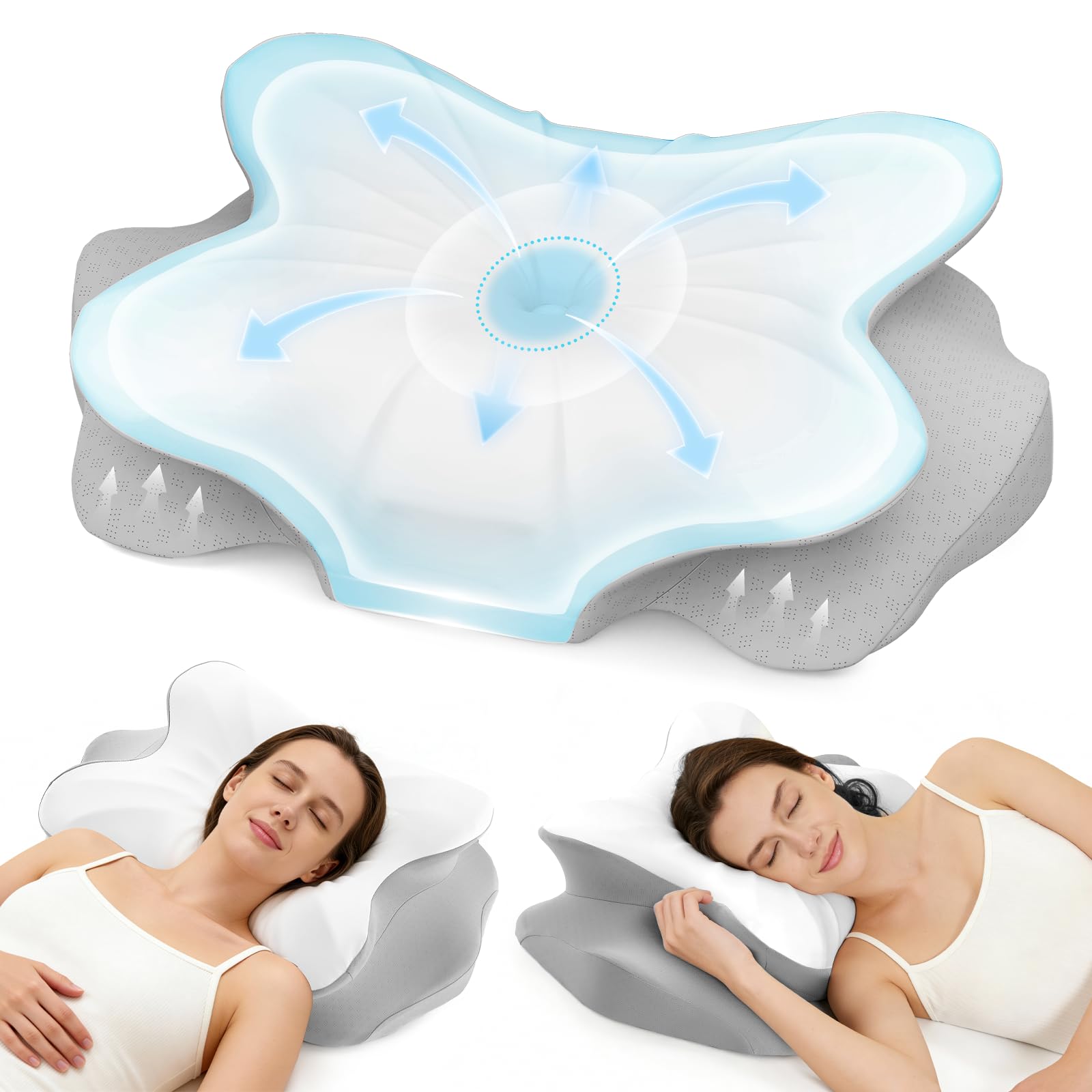 Photo 1 of fumacos Cervical Neck Pillow for Neck Pain Relief, Ergonomic Contour Memory Foam Pillow with Cooling Pillowcase, Orthopedic Support Pillows for Side Back Stomach Sleepers, Gray