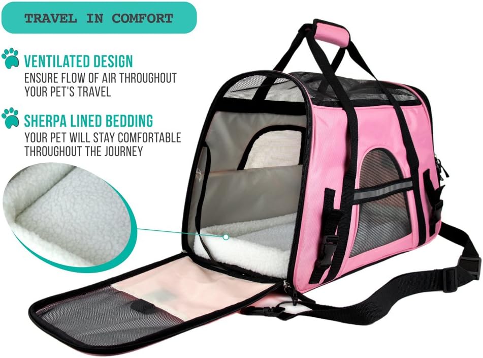 PetAmi Premium Airline Approved Soft-Sided Pet Travel Carrier | Ideal for Small - Medium Sized Cats, Dogs, and Pets | Ventilated, Comfortable Design with Safety Features (Large, Pink) : Pet Supplies