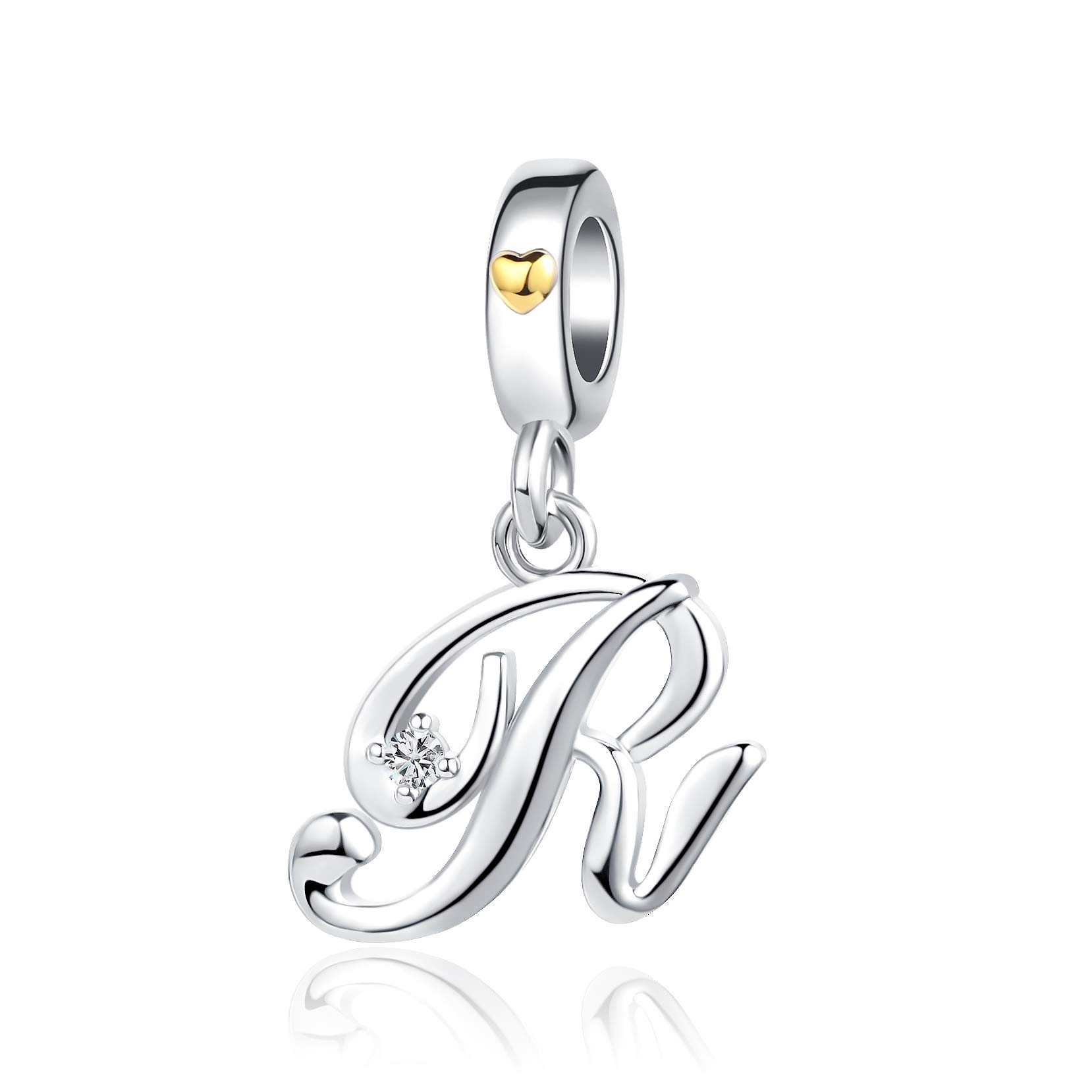 R Initial Letter Name Charms fit Pandora Charms Bracelets Gold Heart Birthday Jewellery Gift for Women Daughter Family