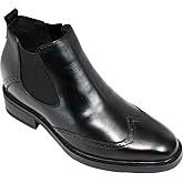Calden Men's Invisible Height Increasing Elevator Shoes - Black Leather Slip-on Wing-tip Chelsea Boots - 3 Inches Taller - K28802 - Size 6.5 D(M) US
