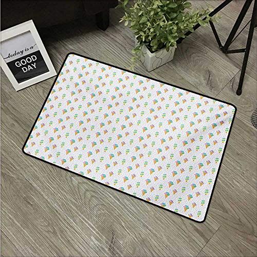 Anzhutwelve Ice Cream,Floor Rug Carpet Summer Ice Dessert Collection with Waffle Cones and Sundae Dairy Refreshment W 24" x L 35" Room Doormat Non-Slip Mat Multicolor