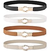 WERFORU Women Skinny Belt for Dresses Retro Stretch Waist Belt with Gold Buckle Set of 4
