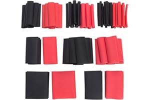 74PCS 1-1/2, 1-1/4, 1, 3/4, 1/2, 3/8, 1/4 Inch 3:1 Heat Shrink Tubings Large Size Double-Wall Adhesive Lined Black Red