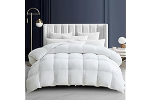 Maple&Stone Queen Feather Down Comforter Heavyweight White Down Duvet Insert Ultra Soft 100% Cotton Cover Fluffy Queen Comforter 90 x 90 Inches