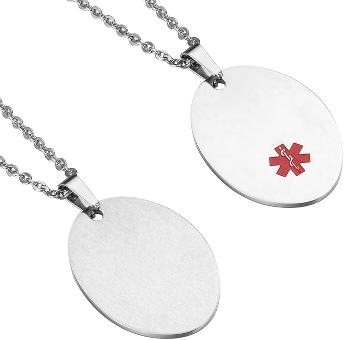 Housweety Stainless Steel Medical Alert ID Tag Pendant Necklace for Men