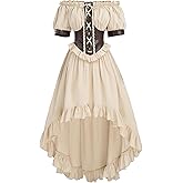 FCCAM Renaissance Faire Costume Off Shoulder Ruffle Cottagecore Victorian Dress Costume for Women