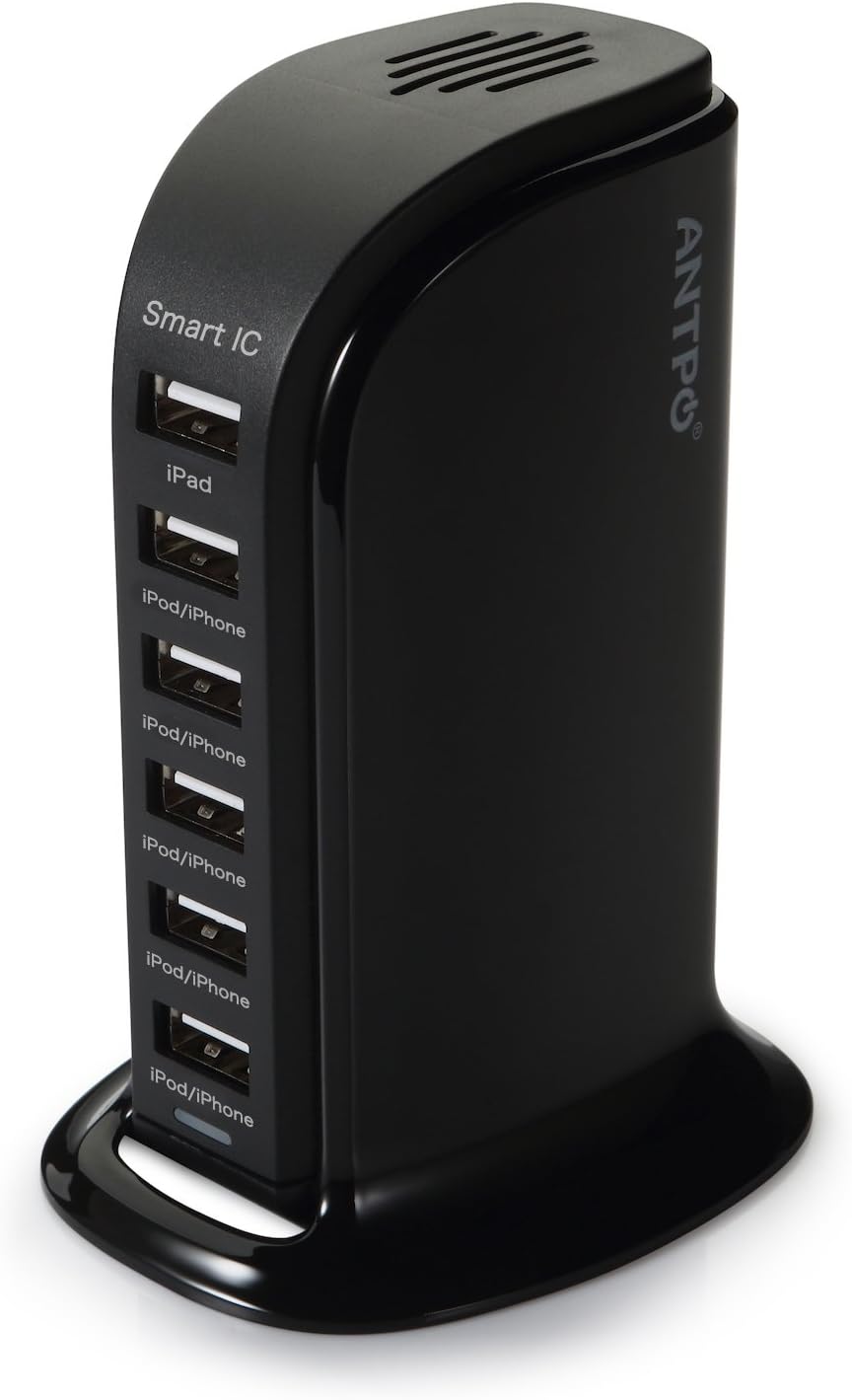 USB Tower Charger,ANTPO 6Port Fast Charging Station, iPhone Charger