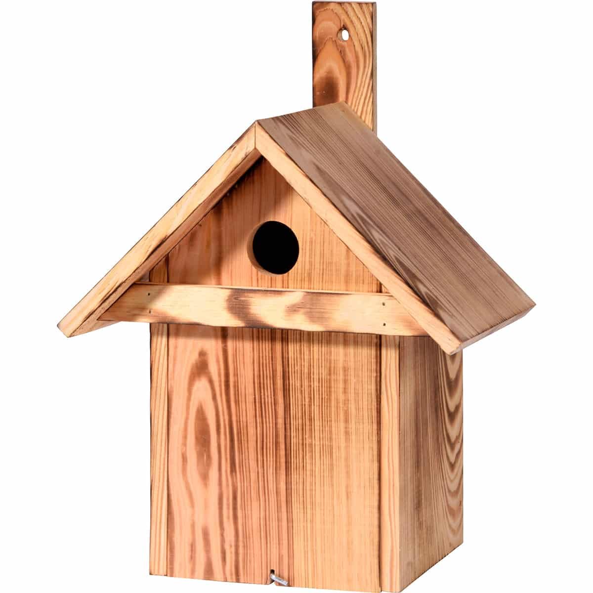 dobar 13075e Flamed Nesting Box with Entrance Bar, Nesting Den for Wild Birds, 23.5 x 17.5 x 33 cm, Pine, Brown