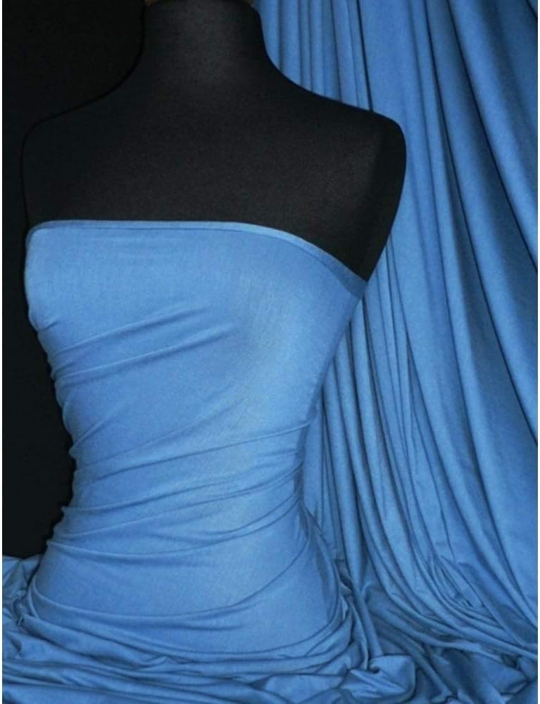 Viscose Rayon Lycra Jersey Fabric | Soft & Stretchy Ringspun Dressmaking Material | 150 cm Wide | Sold by The Metre | 50+ Colours in Stock | by Tia Knight (Q300) (Denim Blue, 1 Metre)