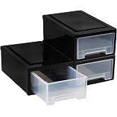 Tstorage 3 Packs 6 Quart Stackable Plastic Storage Drawers, Small Stacking Drawer Storage, Black