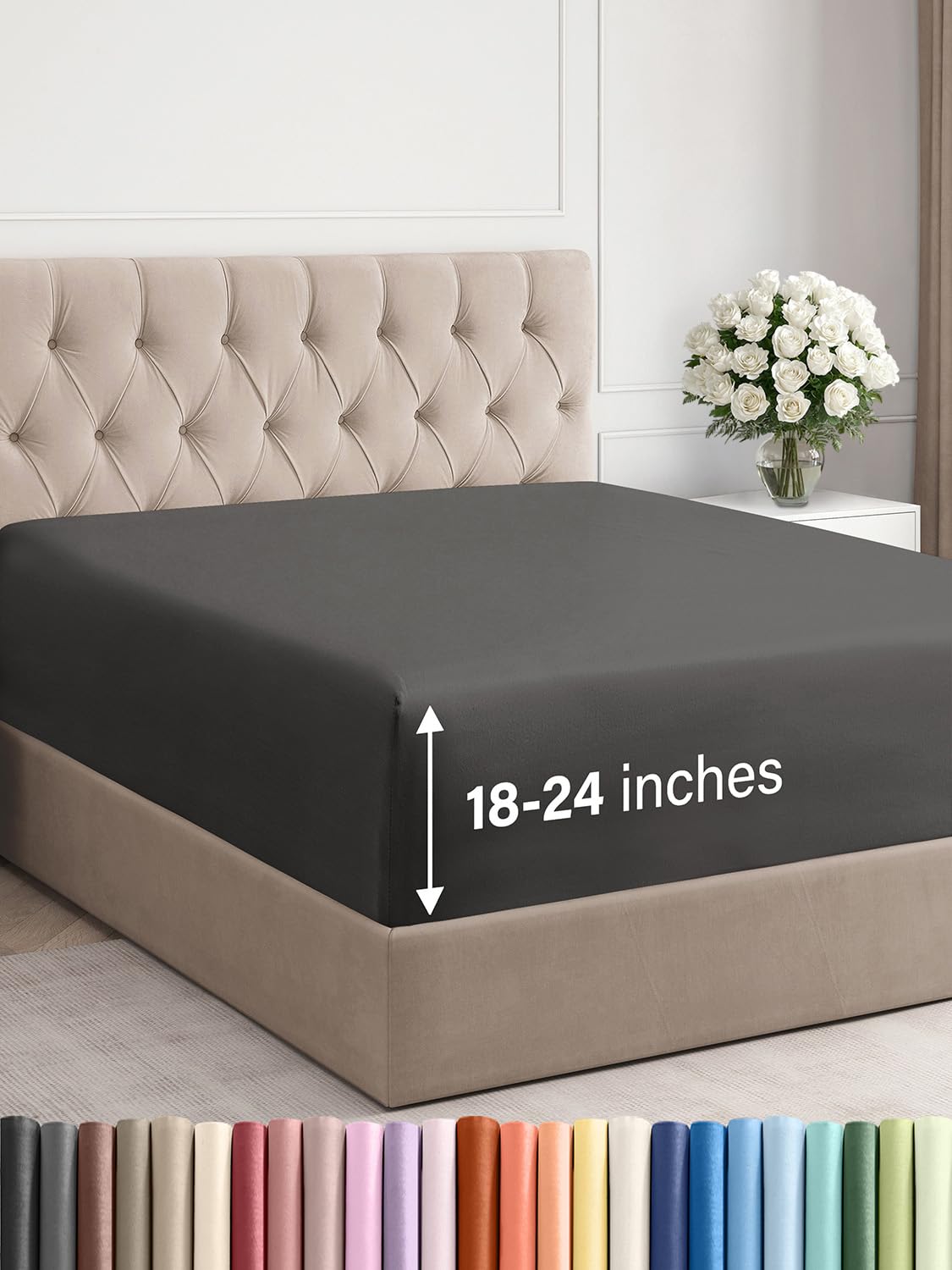 Photo 1 of Extra Deep Twin Fitted Sheet - Hotel Luxury Single Fitted Sheet Only - Easily Fits 18 inch to 24 inch Mattress - Ultra Soft, Wrinkle & Fade Free w/Extra Deep Pockets - Breathable & Comfy - Charcoal