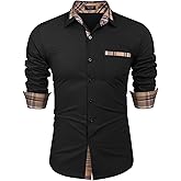 COOFANDY Men's Long Sleeve Dress Shirt Plaid Collar Casual Button Down Shirts