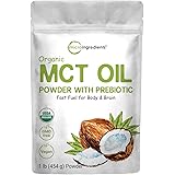 Organic MCT Oil Powder with Prebiotic Fiber,1 Pound(16 Ounce), Fast Fuel for Body and Brain, C8 MCT Oil for Coffee Creamer, D
