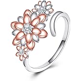 VONALA Lotus Open Ring S925 Sterling Silver Adjustable Wrap Ring Jewelry Gifts for Women