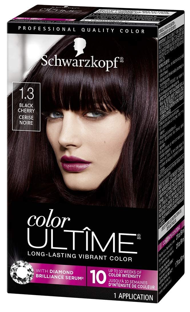 Schwarzkopf Color Ultime 1.3 Black Cherry Hair Dye, Permanent Intense Black with Diamond Brilliance, Fade-Resistant, Covers Grays, All Hair Textures