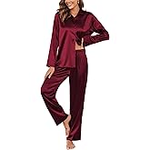 Ekouaer Women Satin Silk Pajamas Classic Long Sleeve Button Down Pjs Set Soft Loungewear