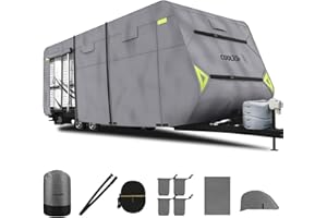COOLTOP Upgraded 300D Waterproof Travel Trailer RV Cover for 31' - 34' Rvs, Windproof Camper Cover Breathable Ripstop for Jayco RV Motorhome with Adhesive Patch & Storage Bag