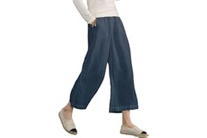 Ecupper Womens Loose Cotton Capris Plus Size Casual Lounge Trousers Cropped Wide Leg Pants with Pockets