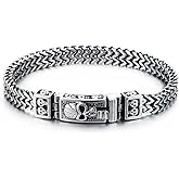 COOLSTEELANDBEYOND Mens Stainless Steel Franco Link Curb Chain Bracelet, Vintage Pattern Filigree Spring Box Clasp
