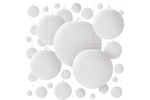 White Paper Lanterns - 60 Piece Set - Party Decorations - Hanging Chinese Lanterns in Sizes of 4", 6", 8", 10", 12" (12 of Each) - Hanging lantern Indoor/Outdoor - White Wedding Decorations by Avoseta